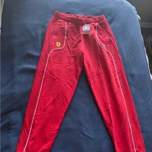Puma Ferrari Red Joggers with White Accents